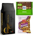 Кофе в зернах, арахис и шоколад